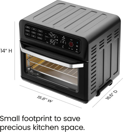 12-In-1 Air Fryer Oven Combo W/ Probe Thermometer, 20 Qt Capacity - Black Stainless Steel, New
