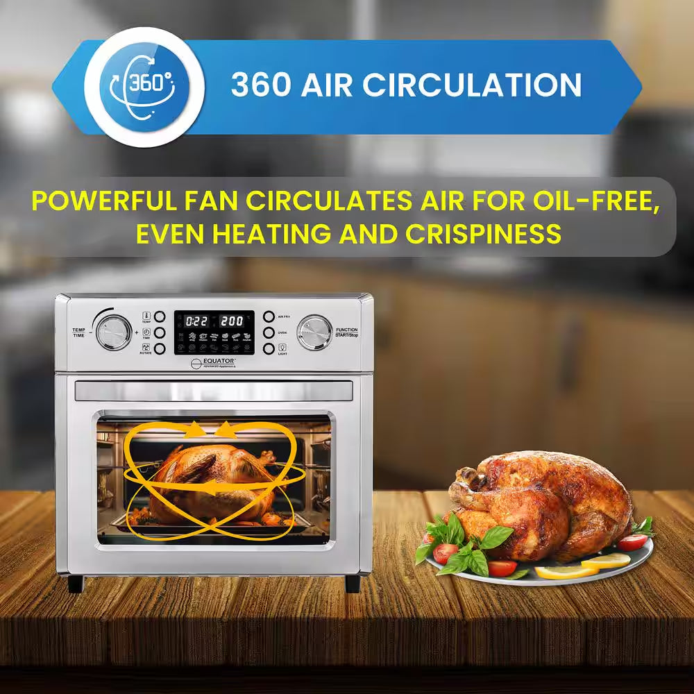 0.93 Cu.Ft Stainless 5-In-1 Air Fryer, Convection Oven, Pizza Oven, Grill, and Dehydrator with 360 Air Circulation