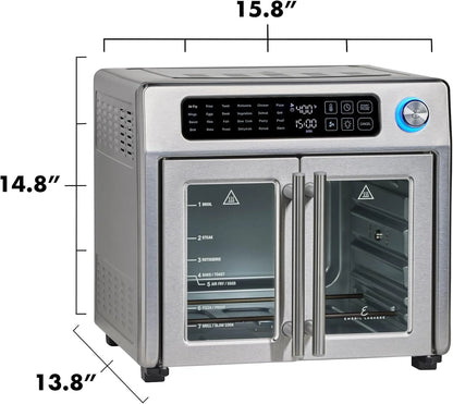 Extra Large French Door Air Fryer Toaster Oven Combo, 25 Cooking Functions and Digital Controls, 7 Accessories Included, Stainless Steel Finish, 26QT Capacity