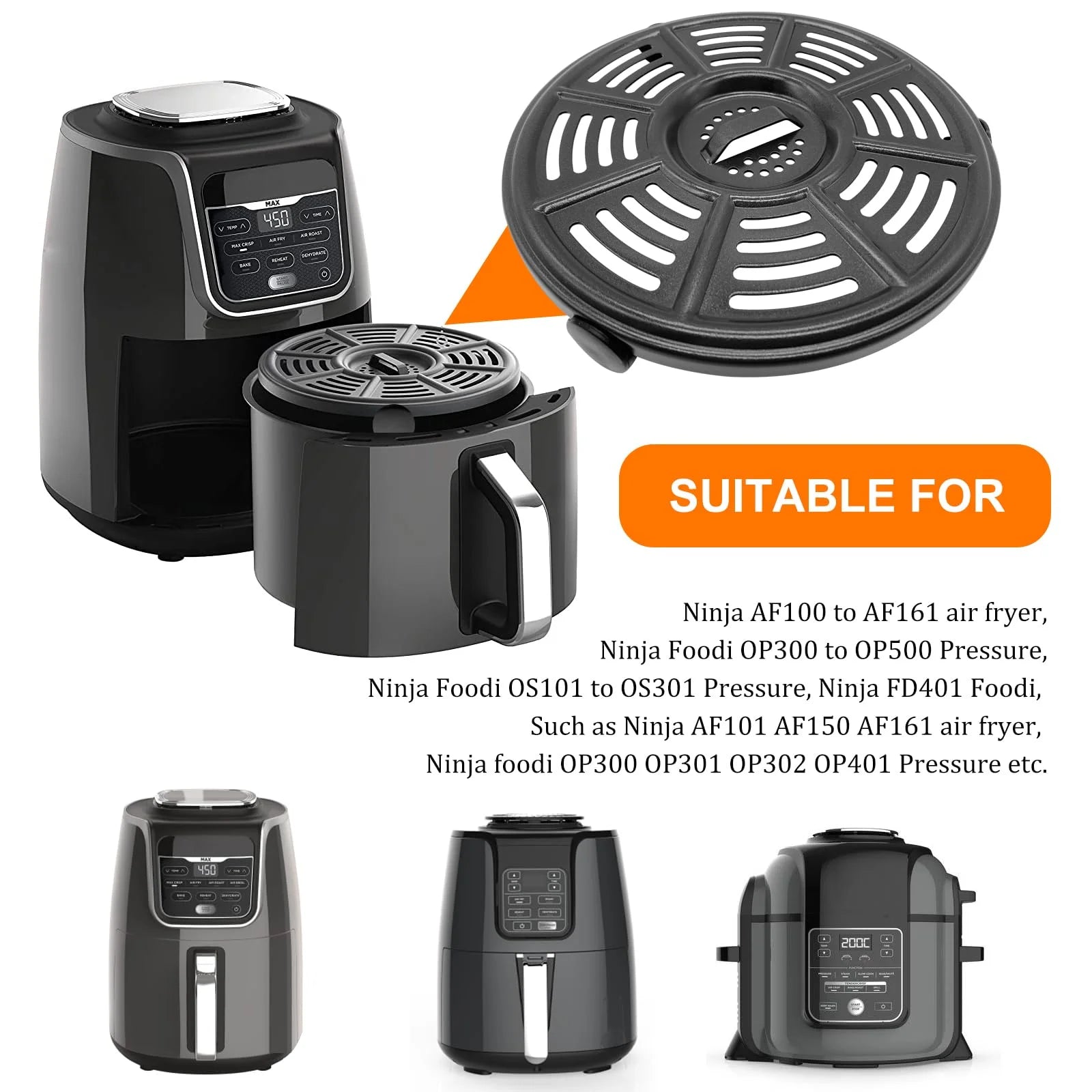 Air Fryer Accessories for Ninja AF101 AF161 AF150 Air Fryer, 8.2'' round Food Grade Air Fryer Grill Pan Grill Plate Crisper Plate Replacement Parts Tray Rack Compatible Ninja Foodie Pressure Cooker