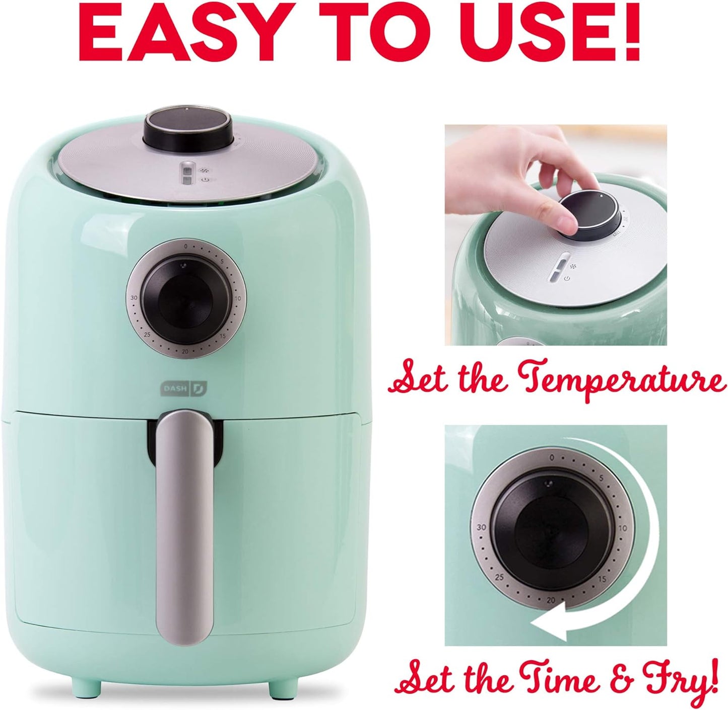 Compact Air Fryer Oven Cooker with Temperature Control, Non-Stick Fry Basket, Recipe Guide + Auto Shut off Feature, 2 Quart - Aqua