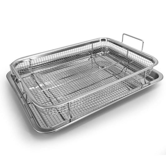 Air Fryer Basket for Oven, 12.8X9.6 Inch 18/8 Stainless Steel Crisper Tray and Basket, Air Fry Crisper Basket Tray & Grease Catcher, Dishwasher Safe