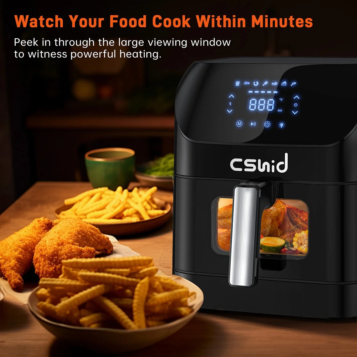 Air Fryer, 7.5 QT Large Air Fryer with Clear Window & Washable Basket,10-In-1 Presets Functions for Crisp,Roast,Bake and Reheat,Nonstick,Digital Touchscreen,Quiet, Black