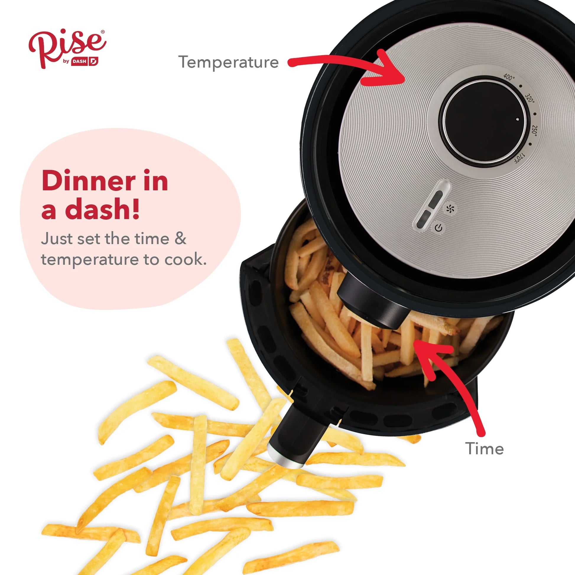 Compact Air Fryer Oven with Temp Control Non-Stick Basket, Recipe + Auto Shut Off, 2 Quart - Black