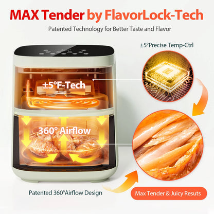 Air Fryer,  8-In-1 Smart Compact 4QT Air Fryers, Shake Reminder,450°F Digital Airfryer with Flavor-Lock Tech,Tempered Glass Display, Dishwasher-Safe & Nonstick,Fit for 1-3 People, Green