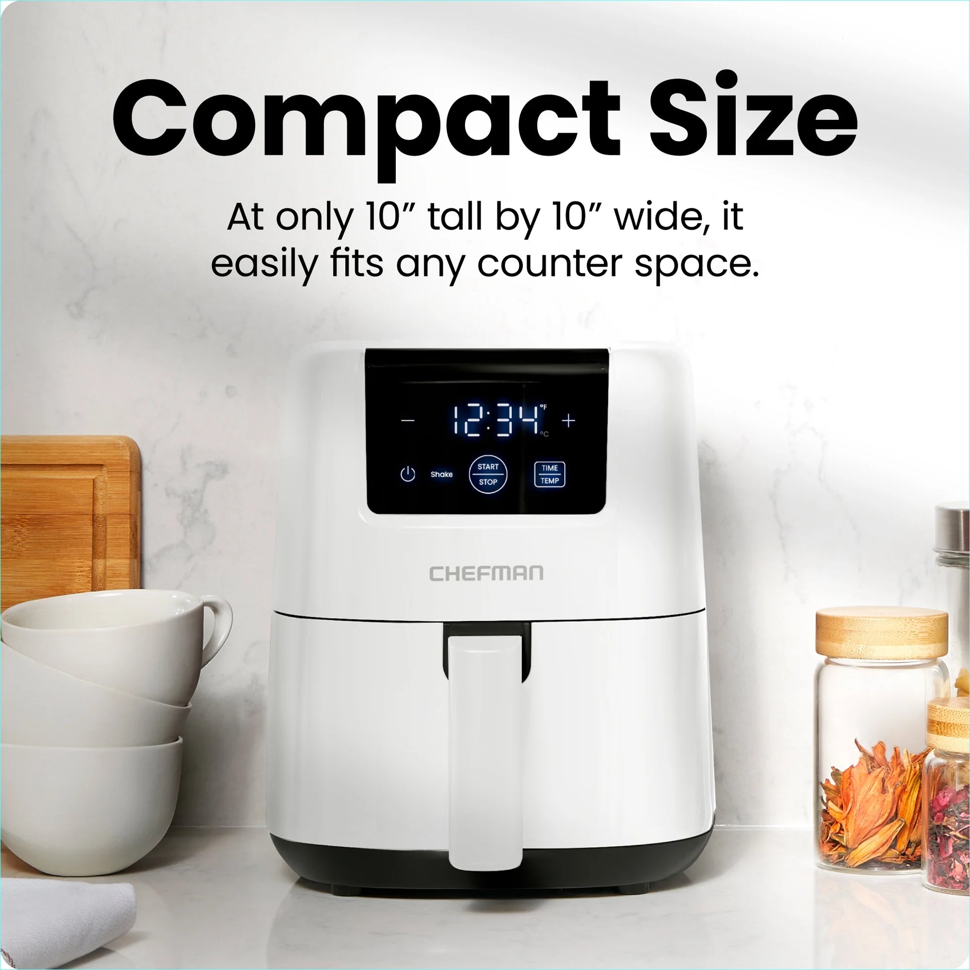 2 Qt Compact Air Fryer W/ Digital Display and Shake Reminder - White, New