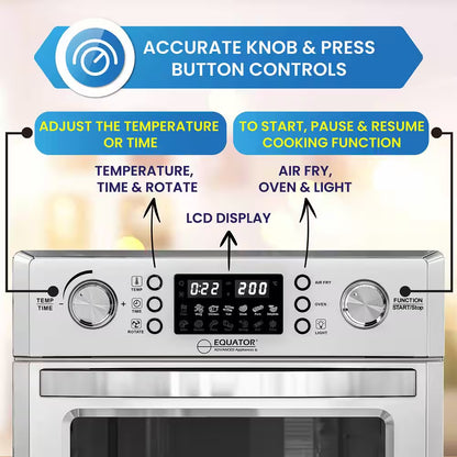 0.93 Cu.Ft Stainless 5-In-1 Air Fryer, Convection Oven, Pizza Oven, Grill, and Dehydrator with 360 Air Circulation