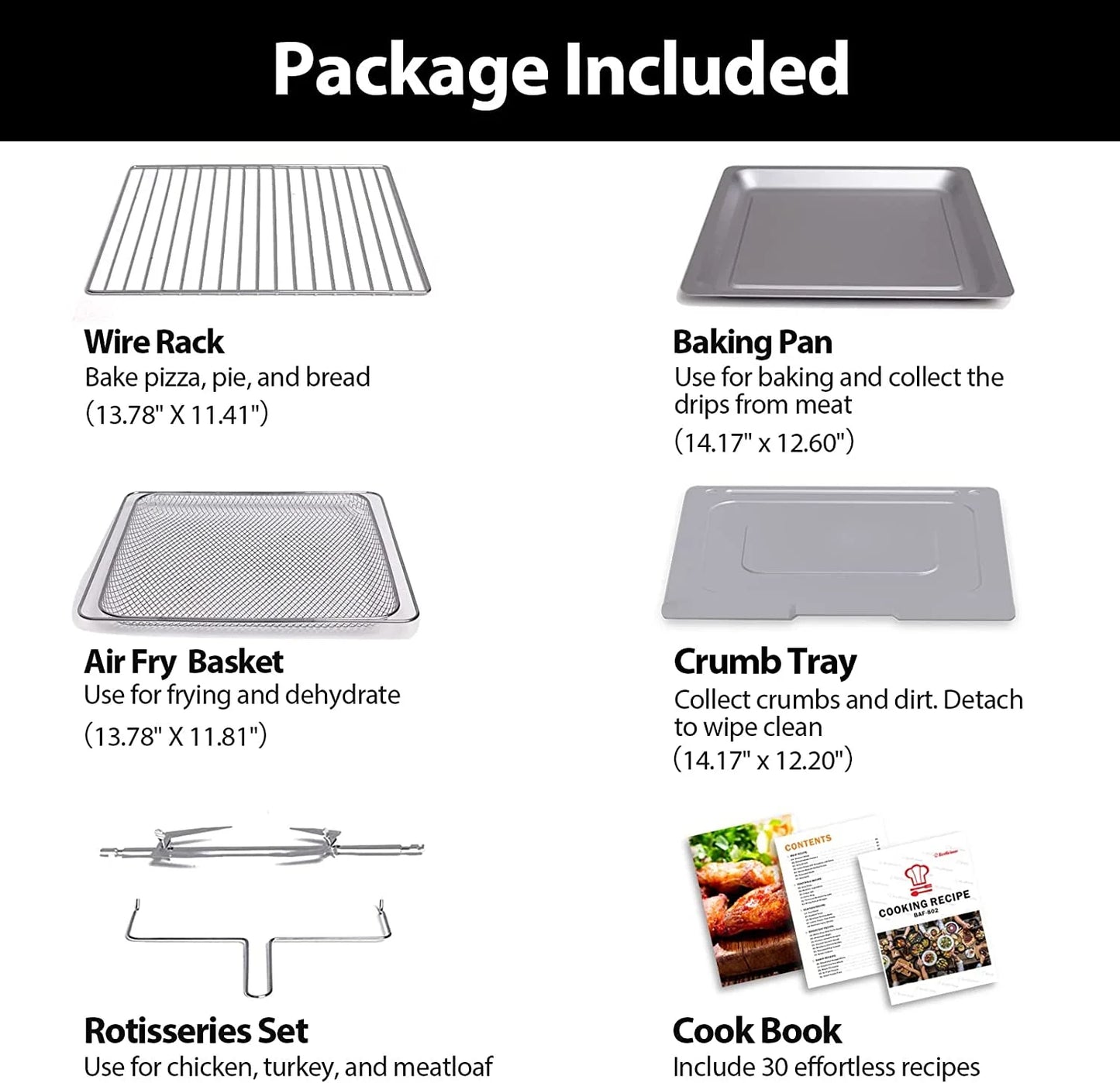 32 QT Large Air Fryer Ovens, Rotisserie Oven with Dehydrator, 19-In-1 Convection Toast Countertops Oven Combo, 6 Accessories