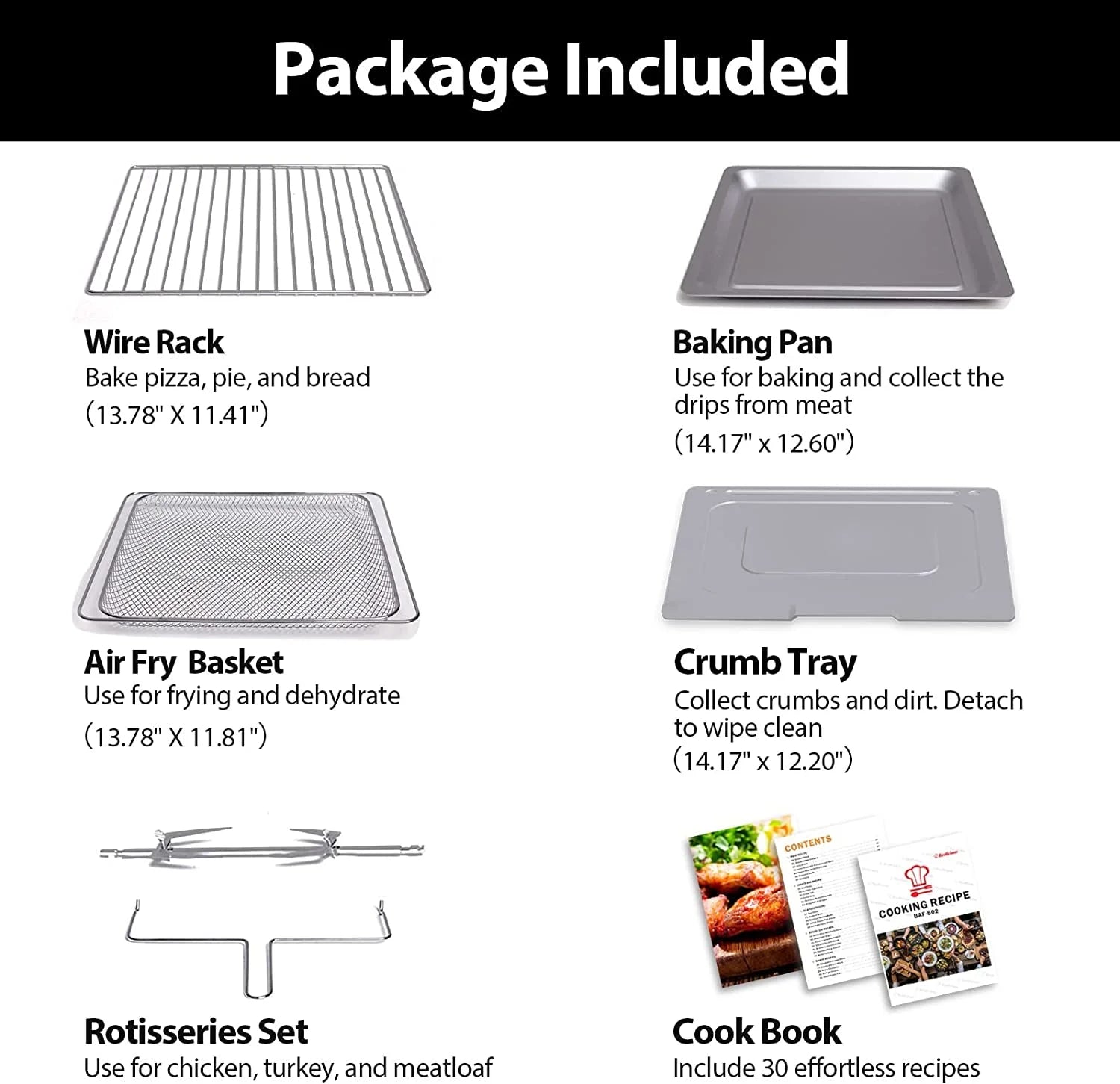 32 QT Large Air Fryer Ovens, Rotisserie Oven with Dehydrator, 19-In-1 Convection Toast Countertops Oven Combo, 6 Accessories