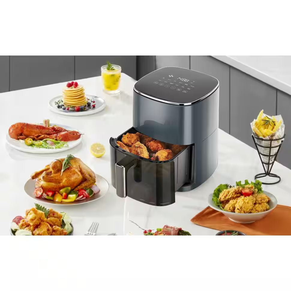 6 Qt. Grey Air Fryer with Roast, Reheat, Dehydrate, Bake, Steam, and More, 400°F Max