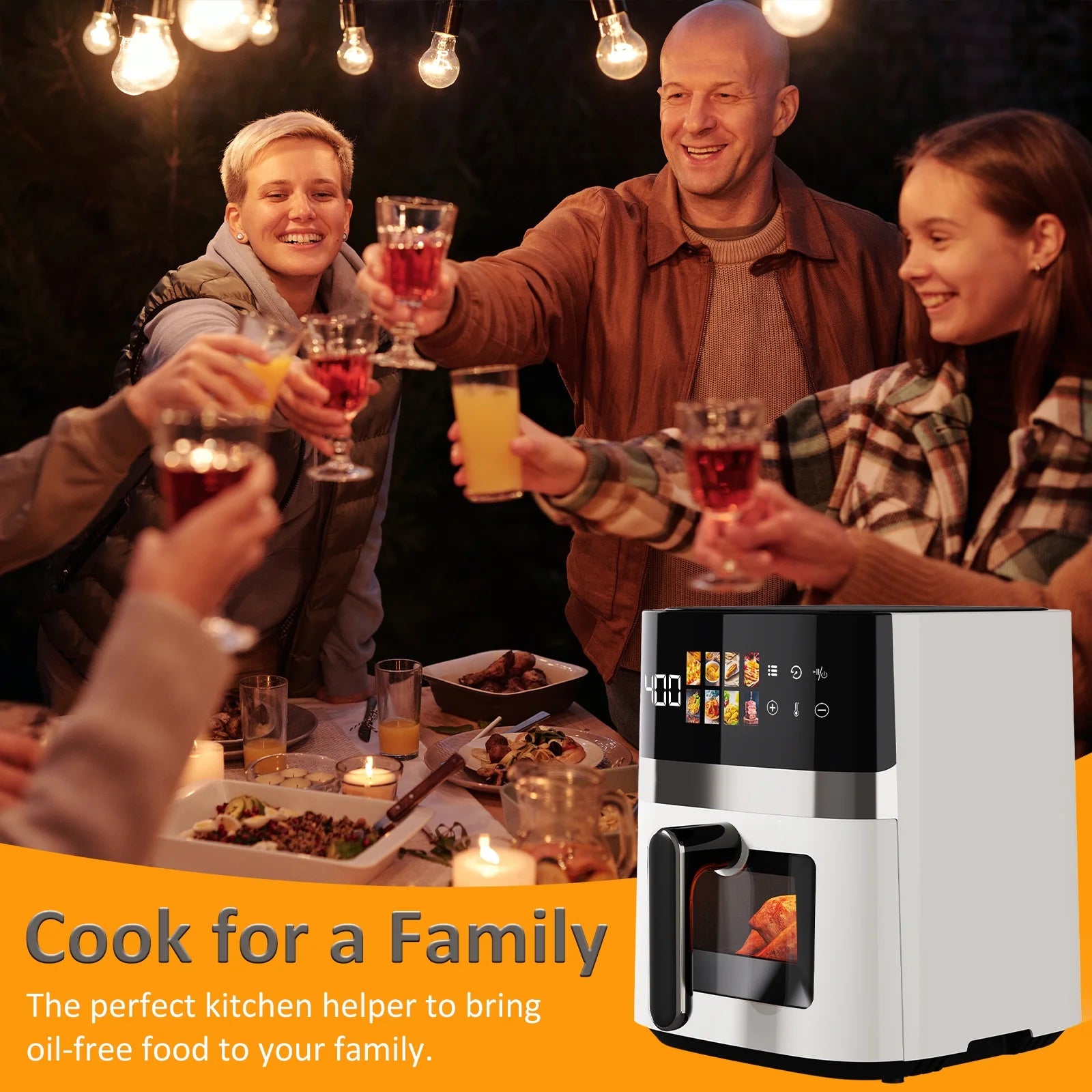 6QT Air Fryer, 8-In-1 Electric Hot Oven with Digital LED Touchscreen, Visible Window, 1500W, New, White