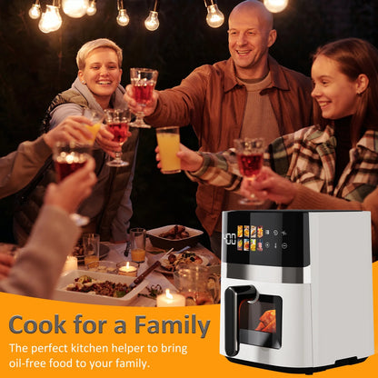 6QT Air Fryer, 8-In-1 Electric Hot Oven with Digital LED Touchscreen, Visible Window, 1500W, New, White