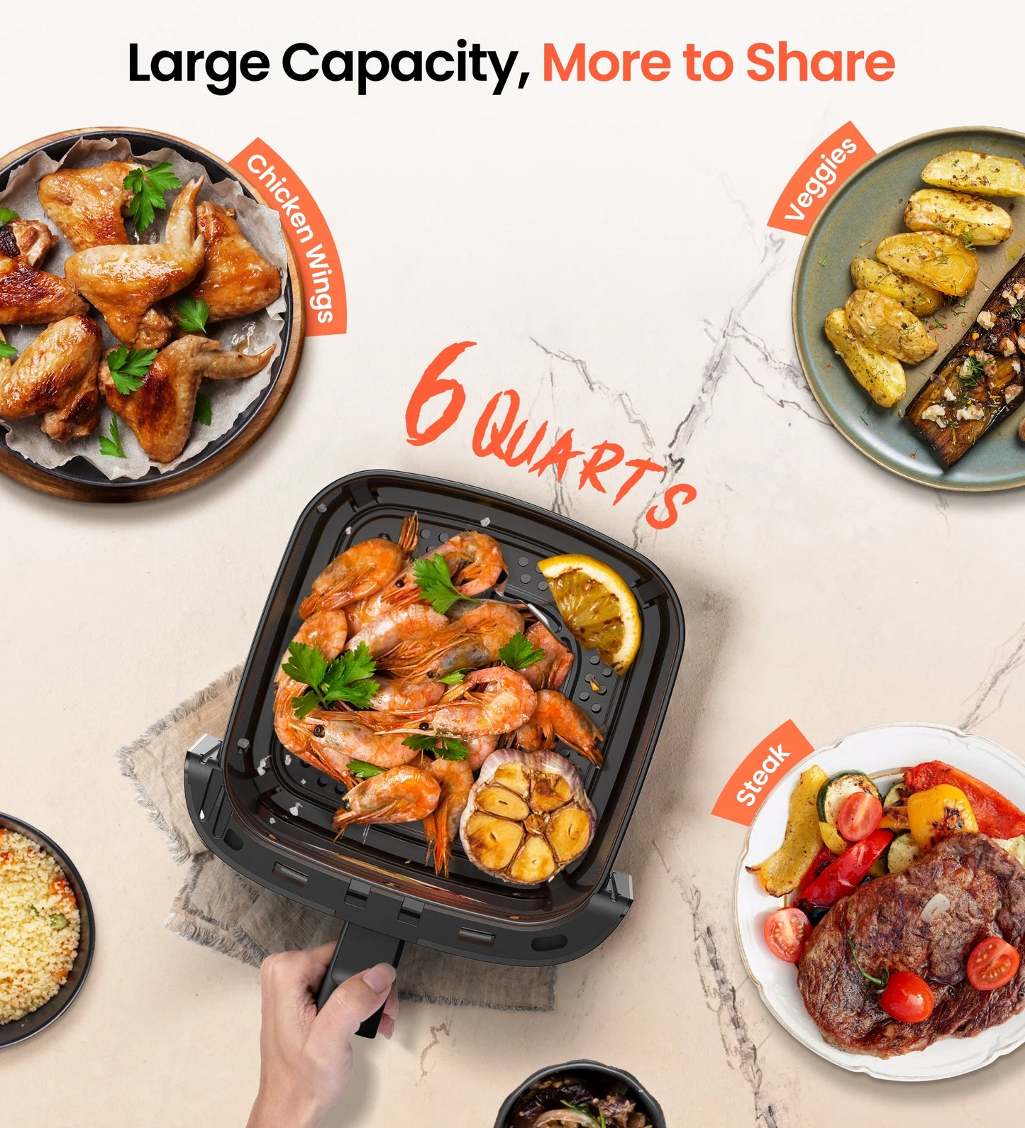 10 in 1 Air Fryer 6 Qt Capacity, Compact Countertop with Nonstick Basket, 400F Air Crisp