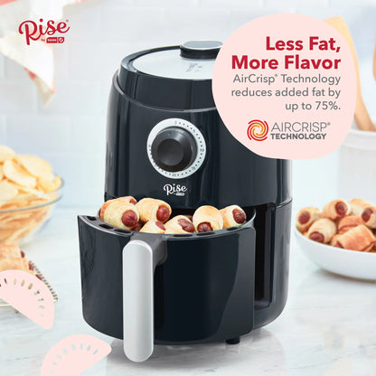 Compact Air Fryer Oven with Temp Control Non-Stick Basket, Recipe + Auto Shut Off, 2 Quart - Black