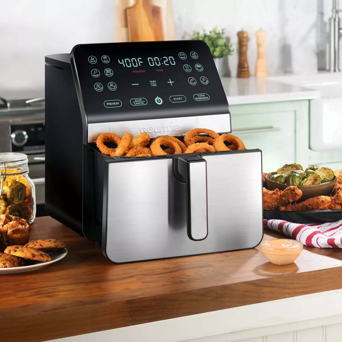 Gourmia 8Qt Digital Air Fryer, with 12 One-Touch Functions & Guided Cooking - Stainless Steel: Kitchen Appliance