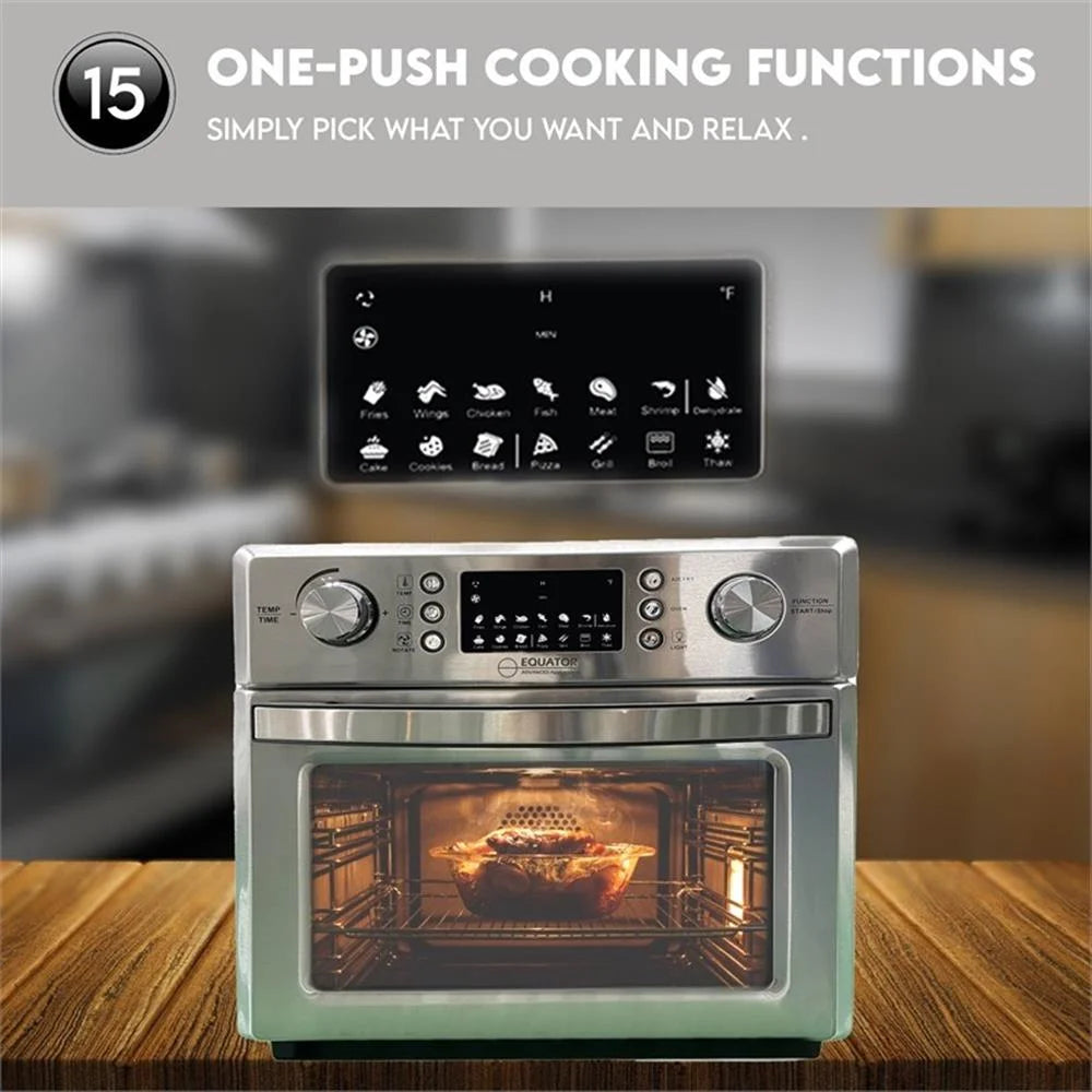 Equator 0.93 Cu.Ft Stainless 5-In-1 Air Fryer, Convection Oven, Pizza Oven, Grill, and Dehydrator with 360 Air Circulation