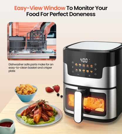 10 in 1 Air Fryer 6 Qt Capacity, Compact Countertop with Nonstick Basket, 400F Air Crisp