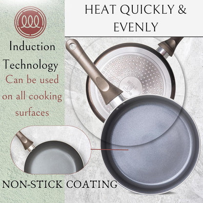 6 Pcs Dark Grey Nonstick Cookware Set, Pots and Pans Set Non Stick with Glass Lid, Induction Cookware, Stay-Cool Handle PTFE/PFOA Kitchen Cookware 6-Piece with Frying Pans Set & Saucepan