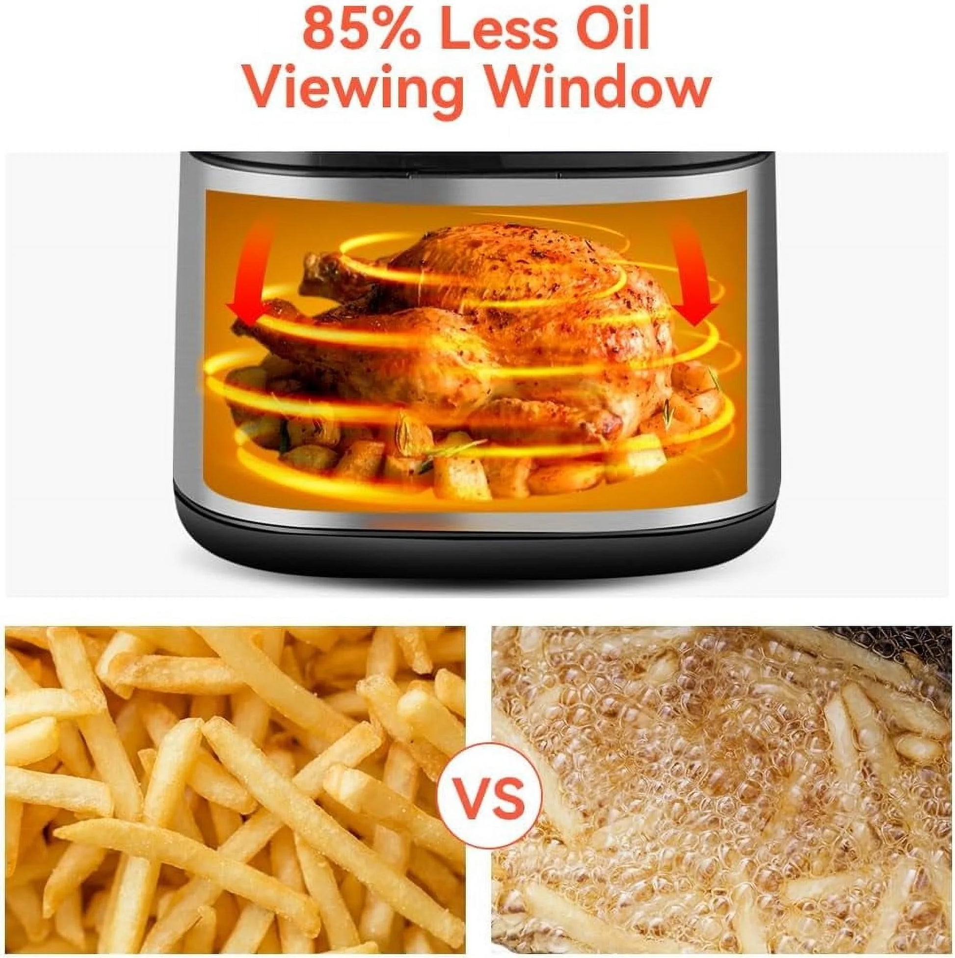 5Qt Air Fryer with Window Digital Airfryer 8 Presets 1400W Automatic Shutoff Non-Stick
