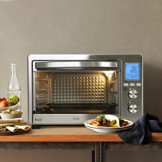All-In-1 33.8 Qt. Silver Stainless Steel Digital Air Fryer Toaster Oven for Bake Roast Pizza with Accessories