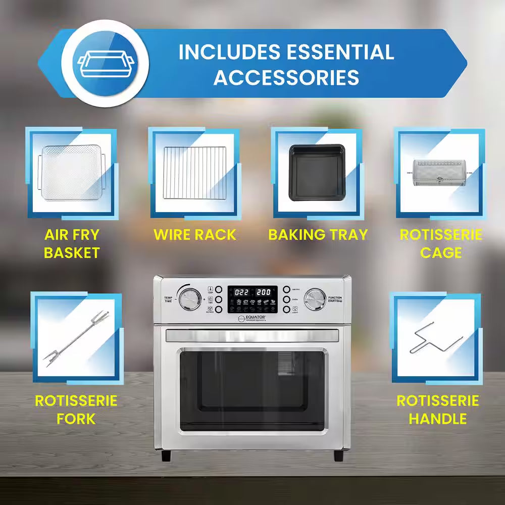 0.93 Cu.Ft Stainless 5-In-1 Air Fryer, Convection Oven, Pizza Oven, Grill, and Dehydrator with 360 Air Circulation