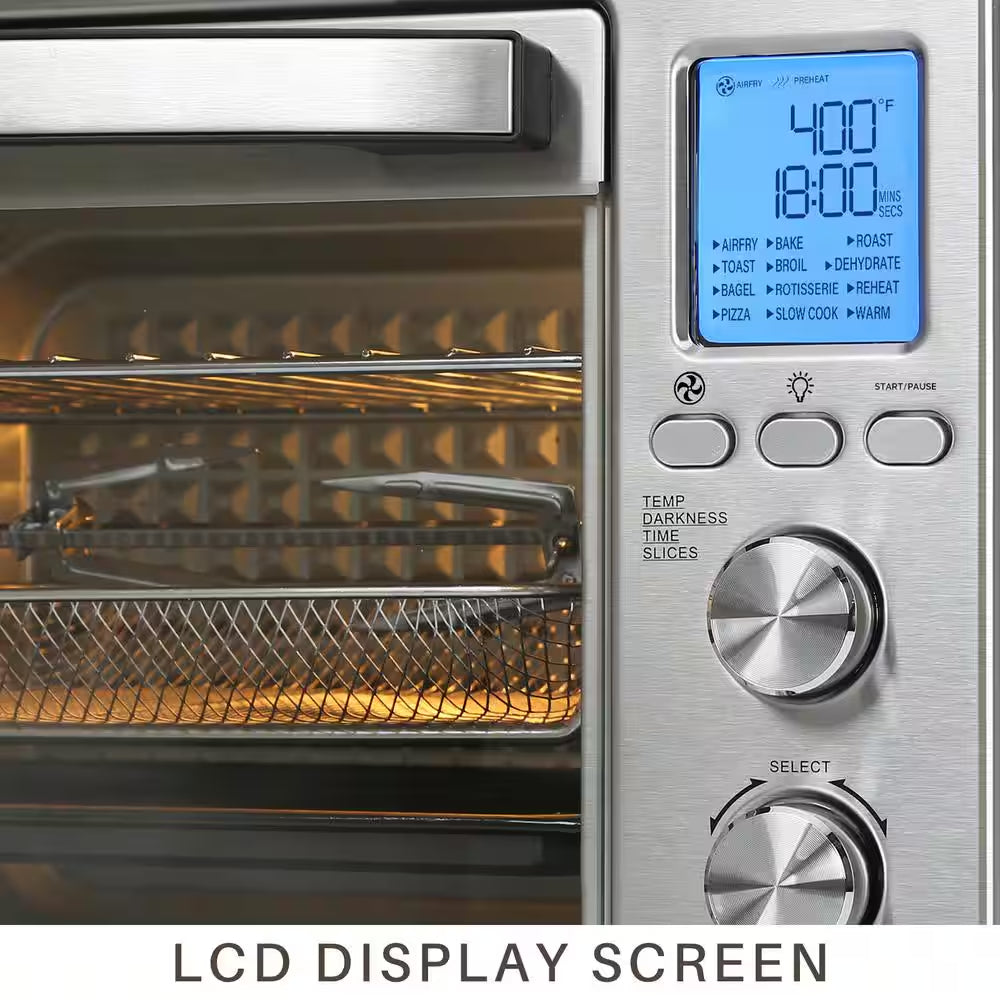 All-In-1 33.8 Qt. Silver Stainless Steel Digital Air Fryer Toaster Oven for Bake Roast Pizza with Accessories
