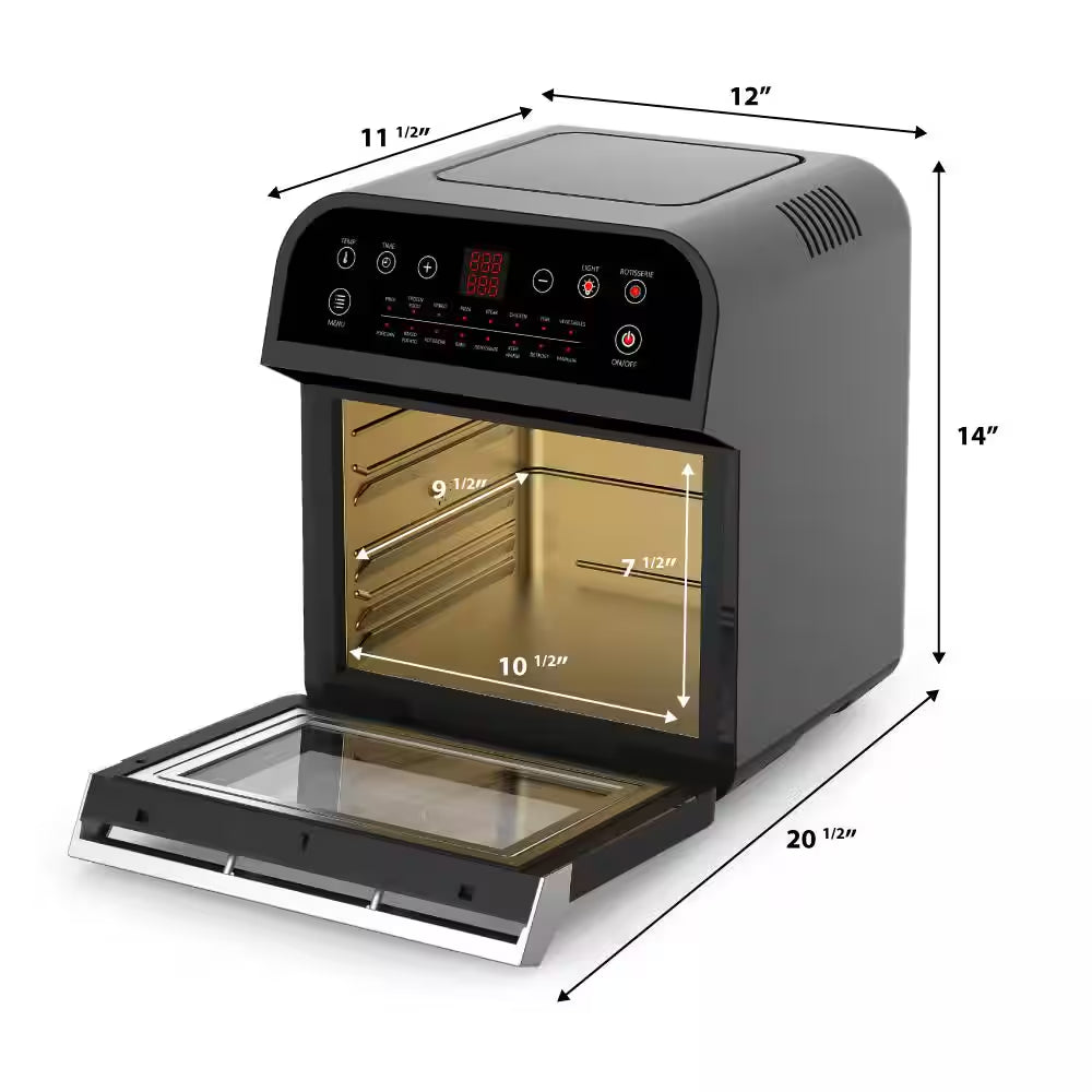 12.7 Qt. Black Rotisserie Oven and Air Fryer with Recipe Book