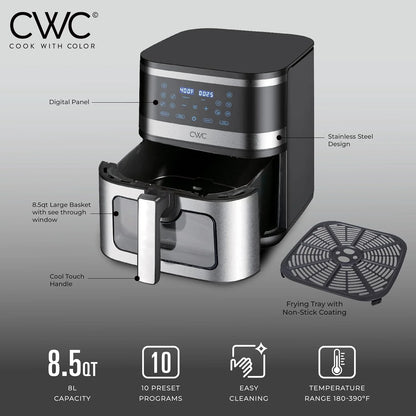 Digital Air Fryer 8.5-Quart Stainless Steel Air Fryer Kitchen Appliance, Black