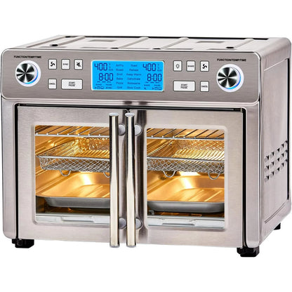 Dual Zone 360 Air Fryer Oven Combo with French Door, 25 QT Extra Large Cook Two Foods in Different Ways, up to 60% Faster from Frozen to Finish