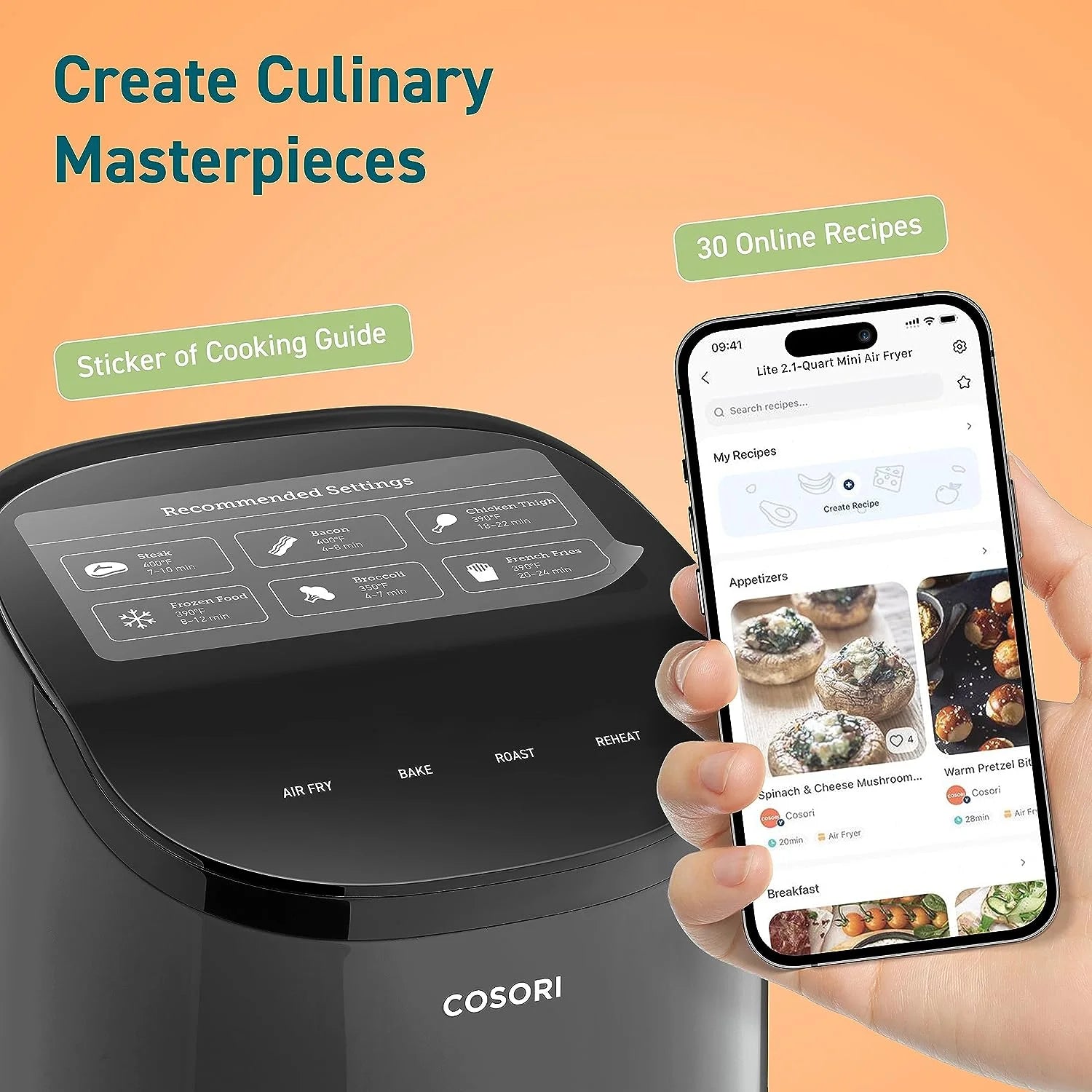 Small Air Fryer Oven 2.1 Qt, 4-In-1 Mini Airfryer, Bake, Roast, Reheat, Space-Saving & Low-Noise, Nonstick and Dishwasher Safe Basket, 30 In-App Recipes, Sticker with 6 Reference Guides,Grey
