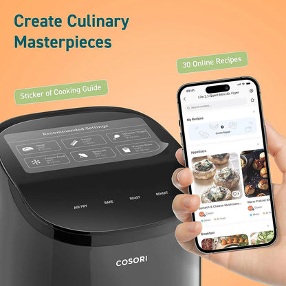 Small Air Fryer Oven 2.1 Qt, 4-In-1 Mini Airfryer, Bake, Roast, Reheat, Space-Saving & Low-Noise, Nonstick and Dishwasher Safe Basket, 30 In-App Recipes, Sticker with 6 Reference Guides,Grey