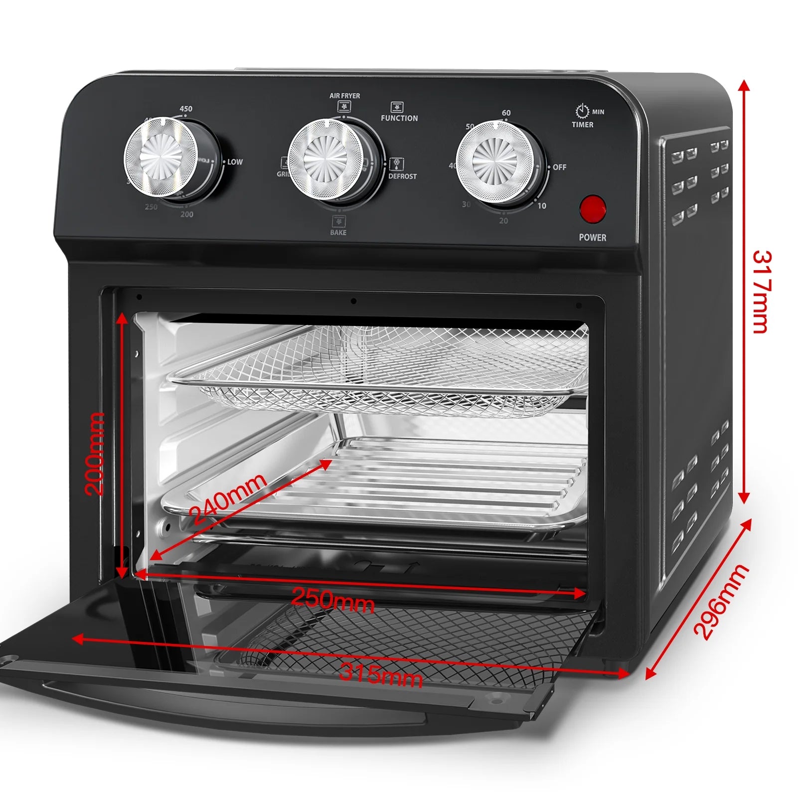 Air Fryer, 13Qt Small Footprint Airfryer Combo with Roast, Bake, Grill, Broil, Toast, Dehydrate, Defrost, Perfect for Small Contertop, 1500W, Black