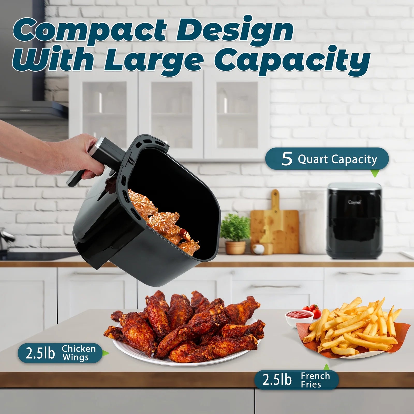 Air Fryer Oven Oil Free Nonstick Cooker with 8 Cook Presets, Detachable Double Basket - 5QT