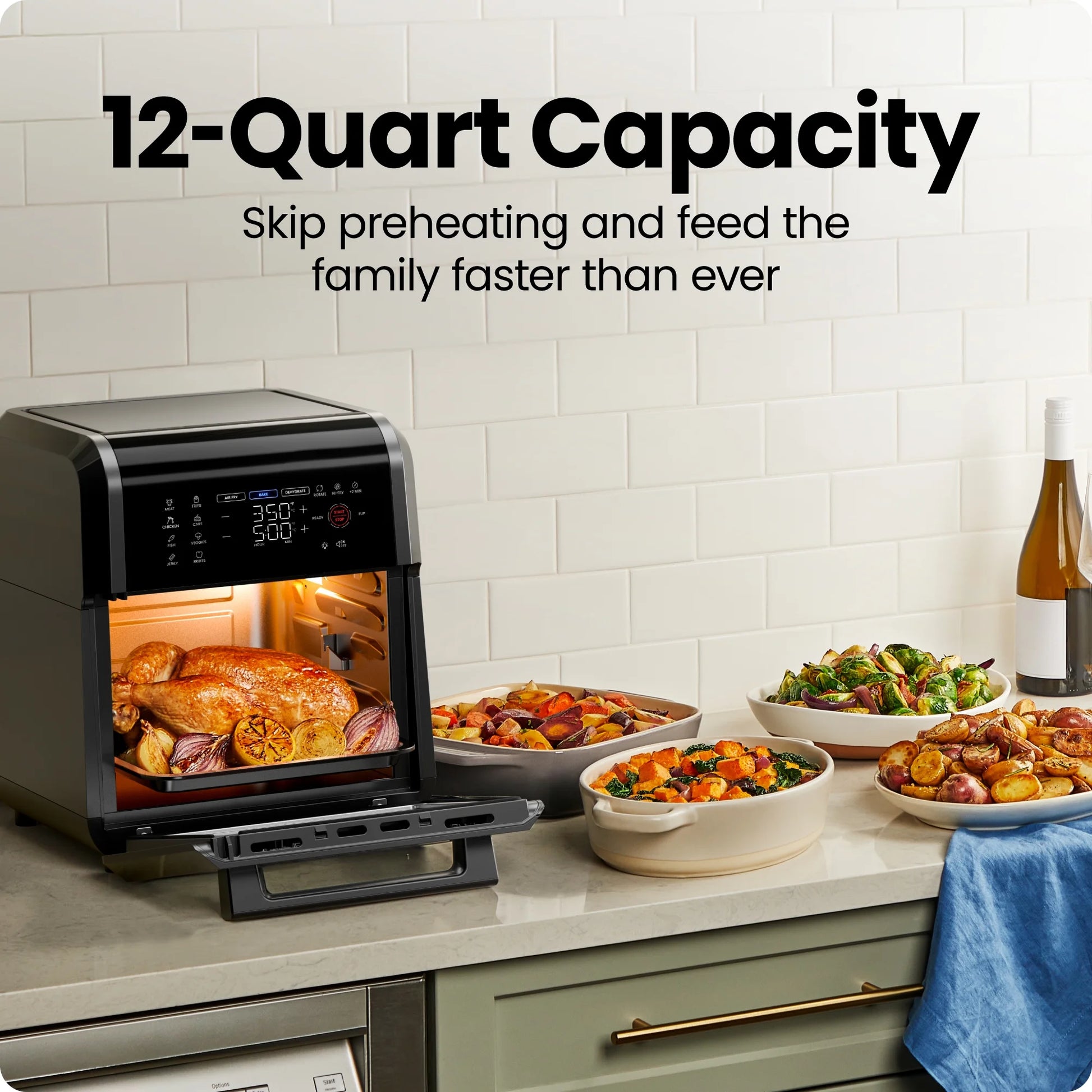 6-In-1 Multifunctional Air Fryer Oven W/ 12 Qt Capacity, Digital Touchscreen - Black, New
