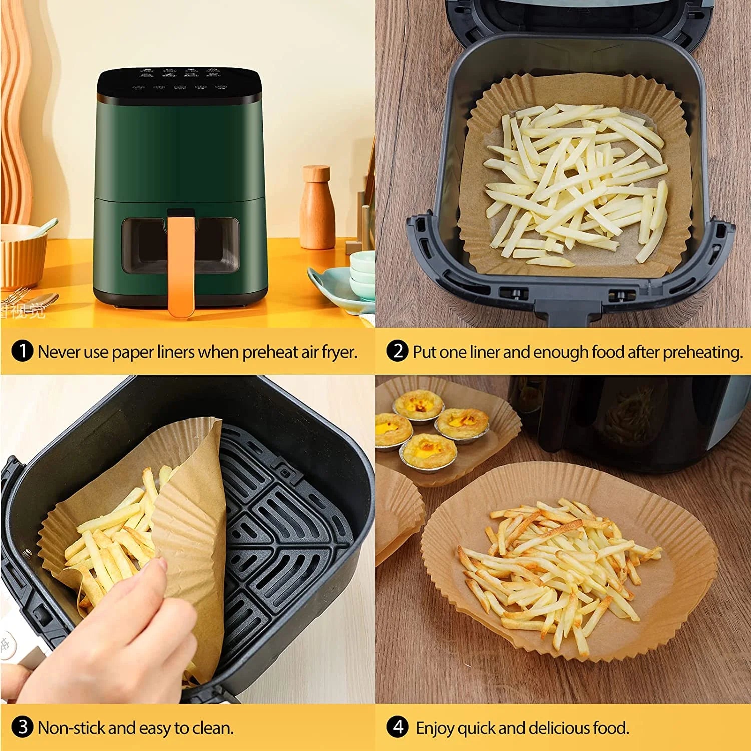 Air Fryer Paper Liners: 125Pcs Parchment Paper, Air Fryer Disposable Paper Liner, Oilproof Waterproof Airfryer Paper Basket Bowl Liner Square (6.5Inch)