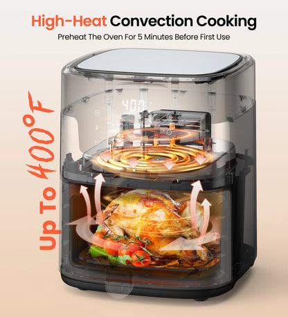 10 in 1 Air Fryer 6 Qt Capacity, Compact Countertop with Nonstick Basket, 400F Air Crisp