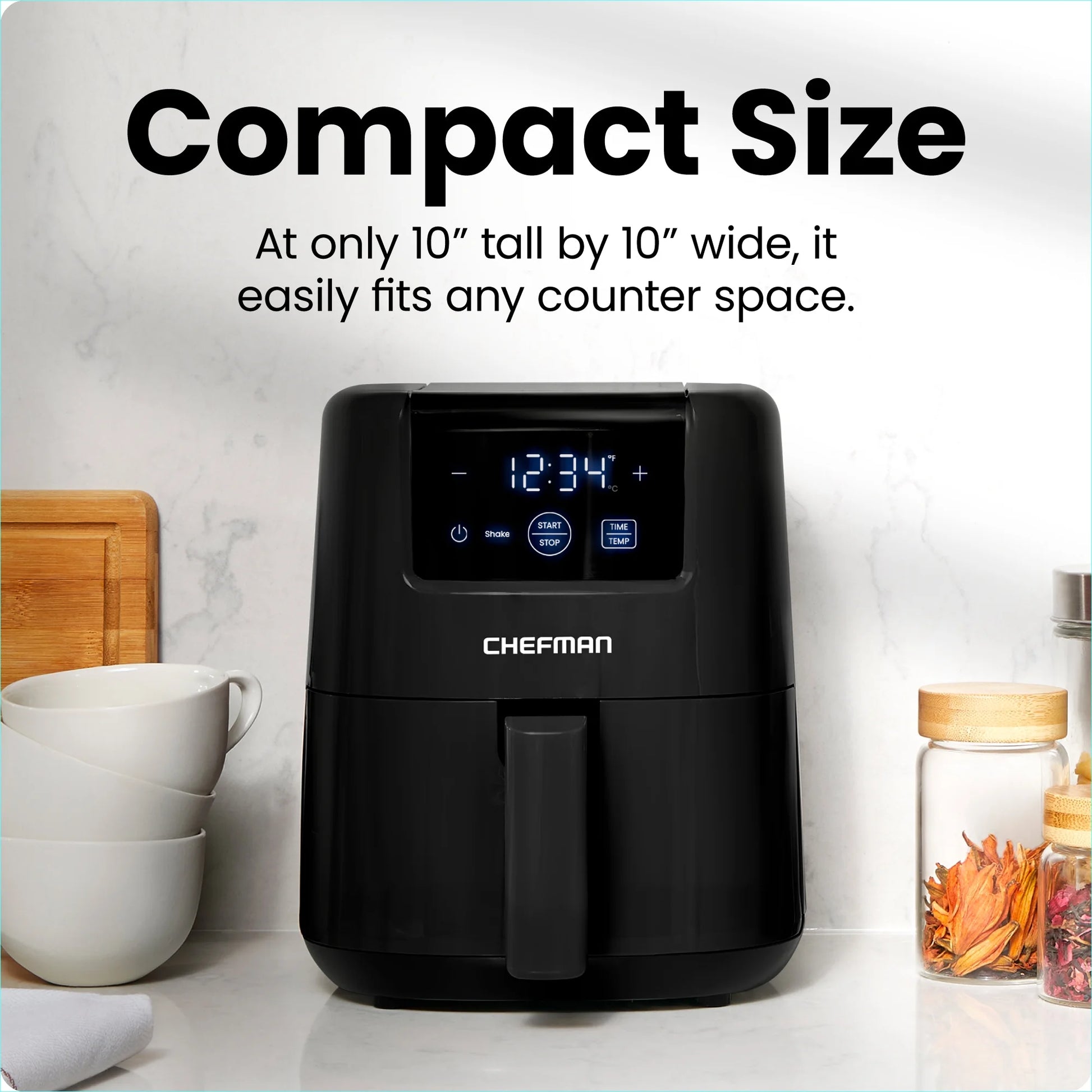 2 Qt Compact Air Fryer W/ Digital Display and Shake Reminder - Black, New
