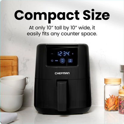 2 Qt Compact Air Fryer W/ Digital Display and Shake Reminder - Black, New