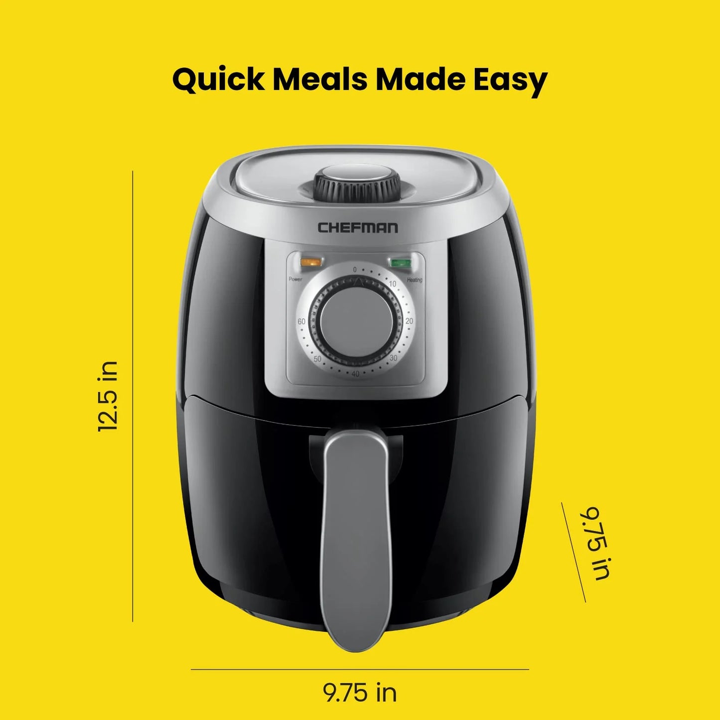 Turbo-Fry Air Fryer with Adjustable Temp Control, 2 Qt Capacity, Black