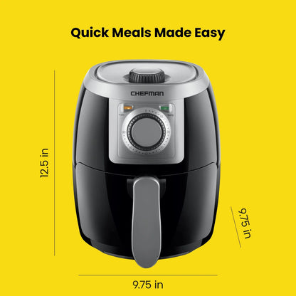 Turbo-Fry Air Fryer with Adjustable Temp Control, 2 Qt Capacity, Black