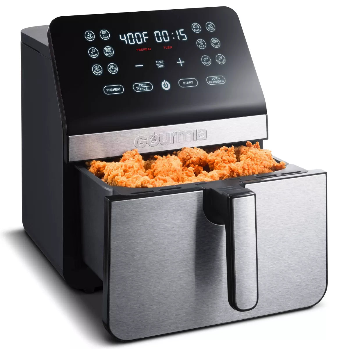 Gourmia 8Qt Digital Air Fryer, with 12 One-Touch Functions & Guided Cooking - Stainless Steel: Kitchen Appliance