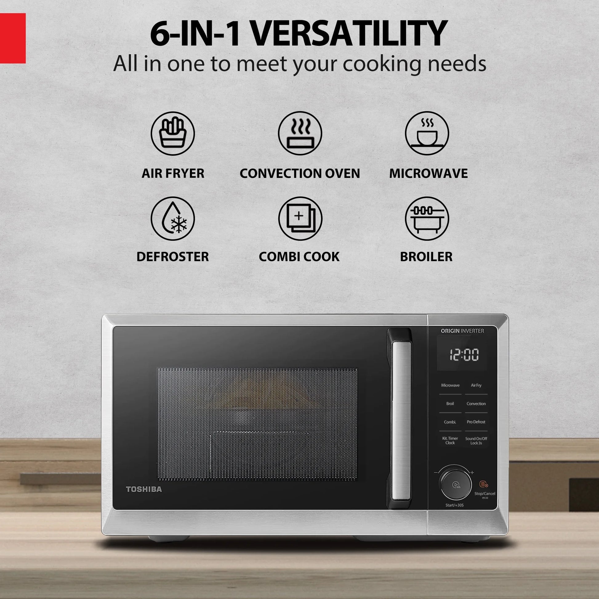 6-In-1 Inverter Microwave Oven Air Fryer Combo, 0.9 Cu.Ft, 11.3 Turntable, 27 Auto Menu, Stainless Steel