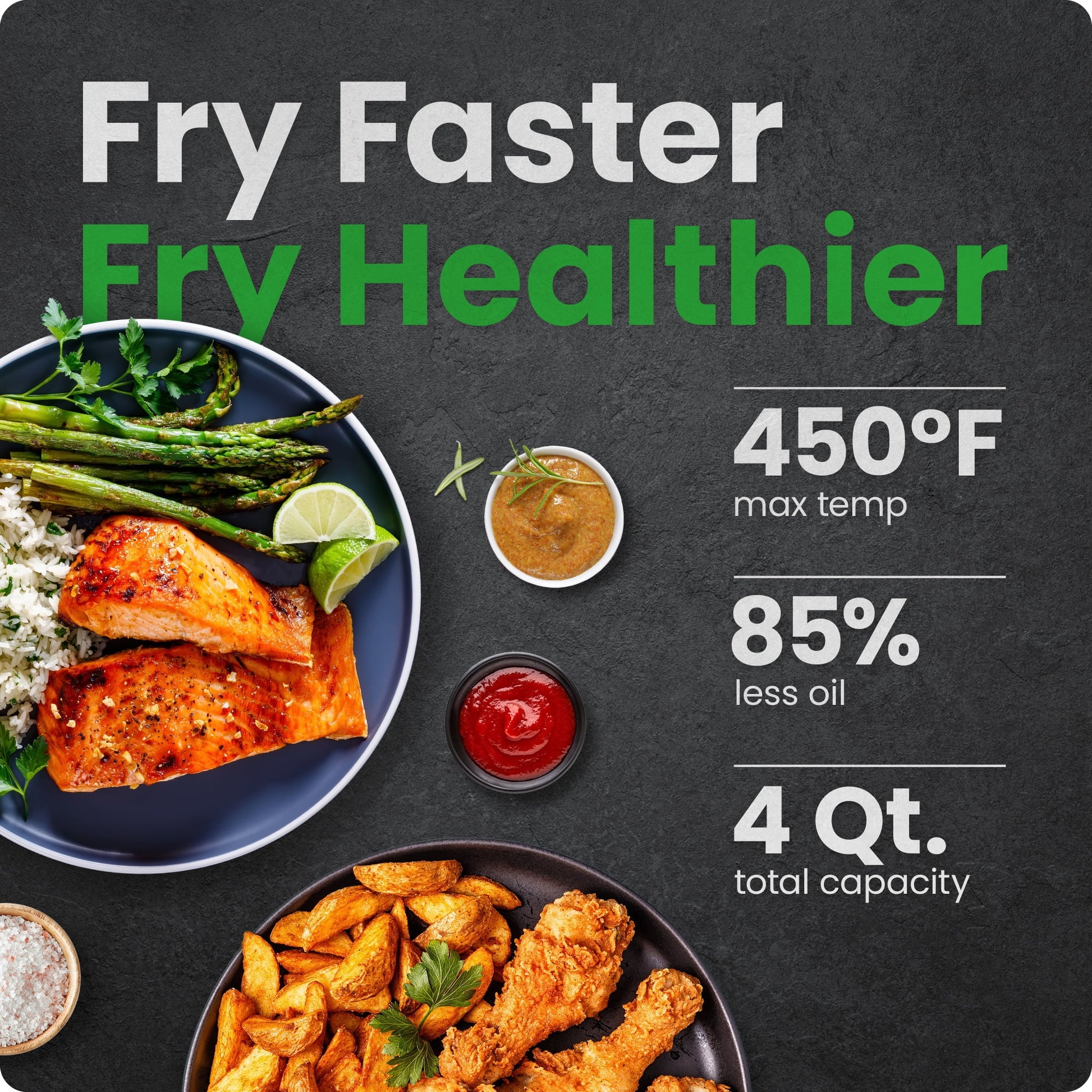 Turbofry Touch 4-Qt Easy-View Air Fryer W/ 4 Cooking Presets and 450F Hi-Fry Button - Black, New