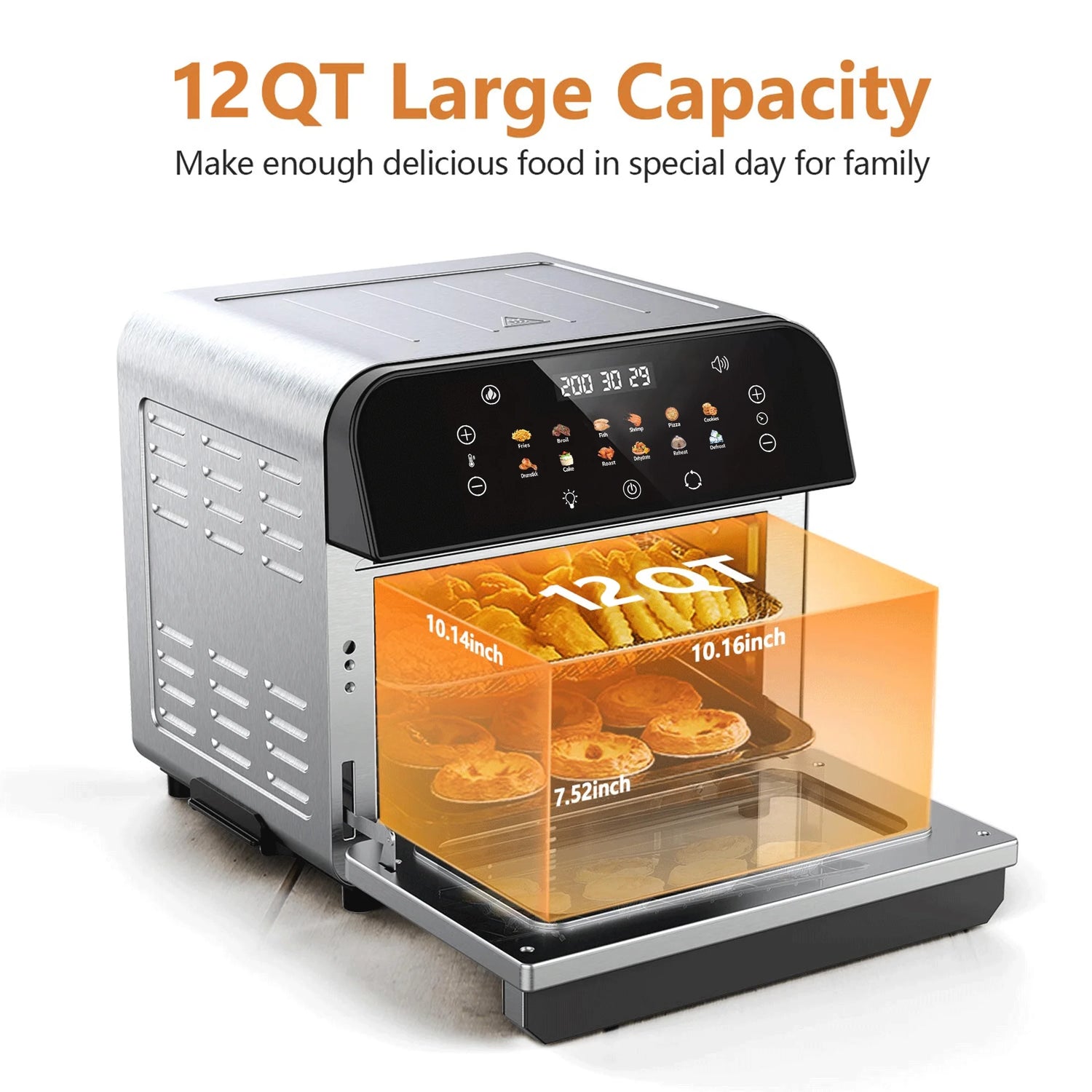 12QT Touchscreen Air Fryer Oven with 12 Pre-Set Menus and Clear Window, Less Oil