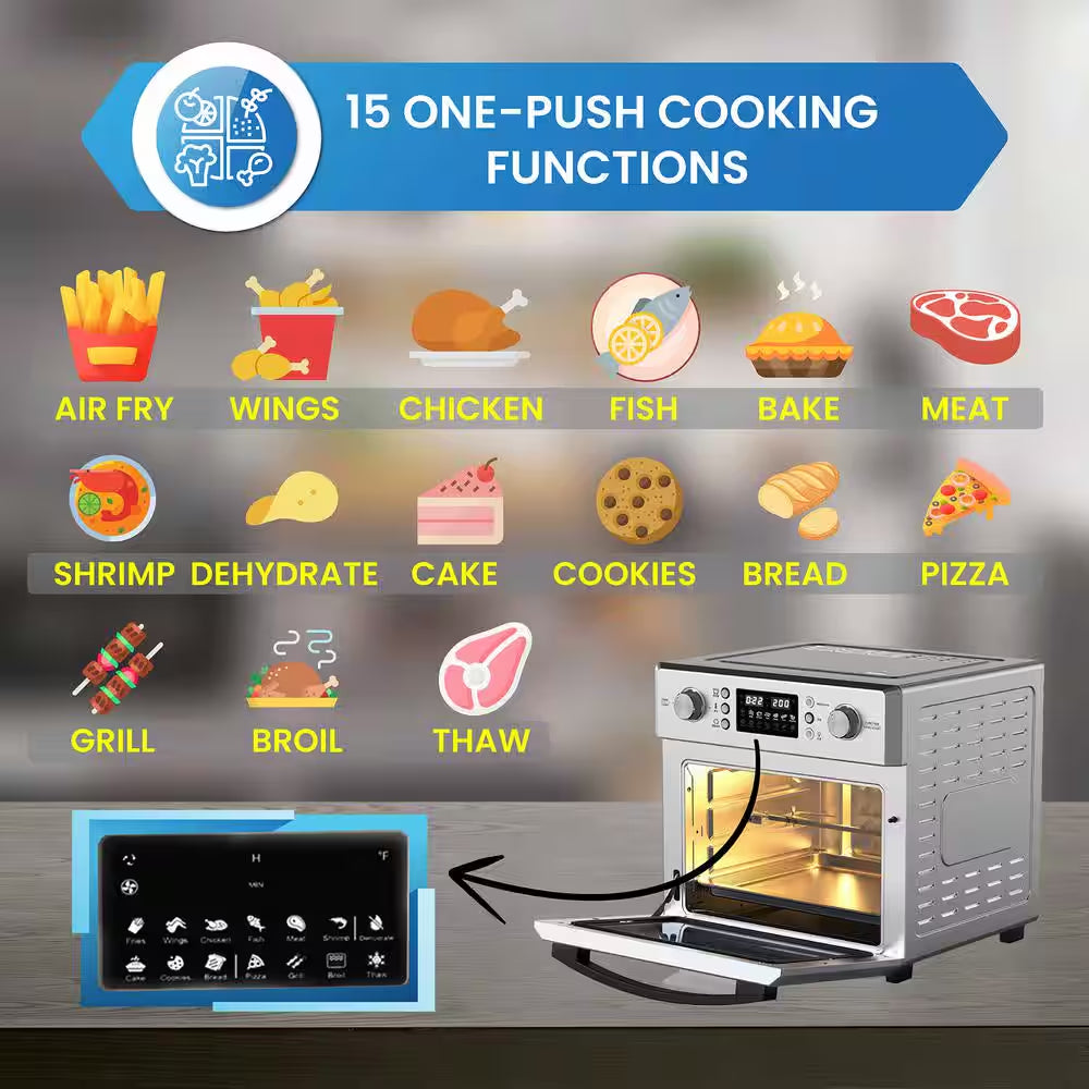 0.93 Cu.Ft Stainless 5-In-1 Air Fryer, Convection Oven, Pizza Oven, Grill, and Dehydrator with 360 Air Circulation