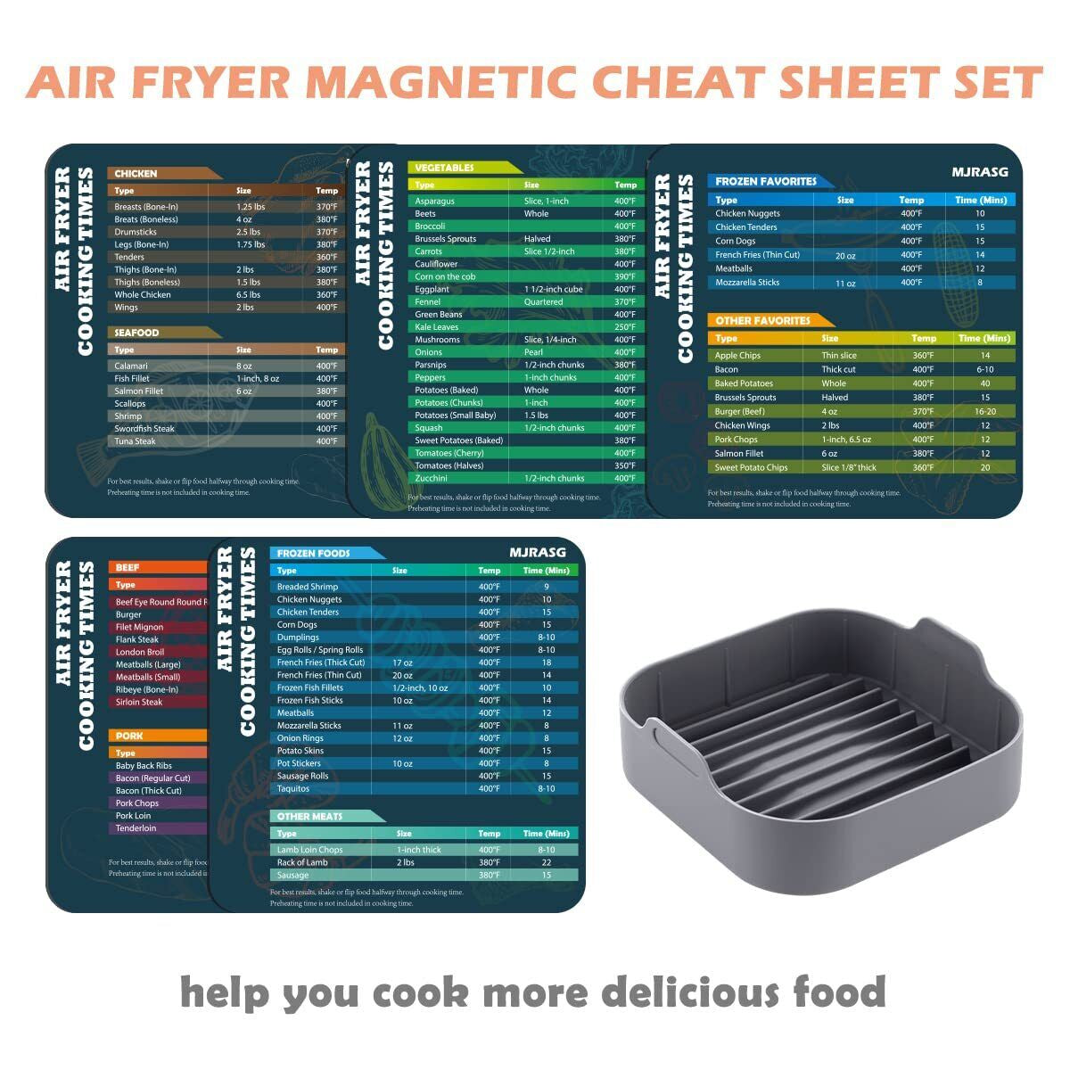 8 Inch Air Fryer Liners Square Silicone Pot with 5 PCS Air Fryer Magnetic Cheat
