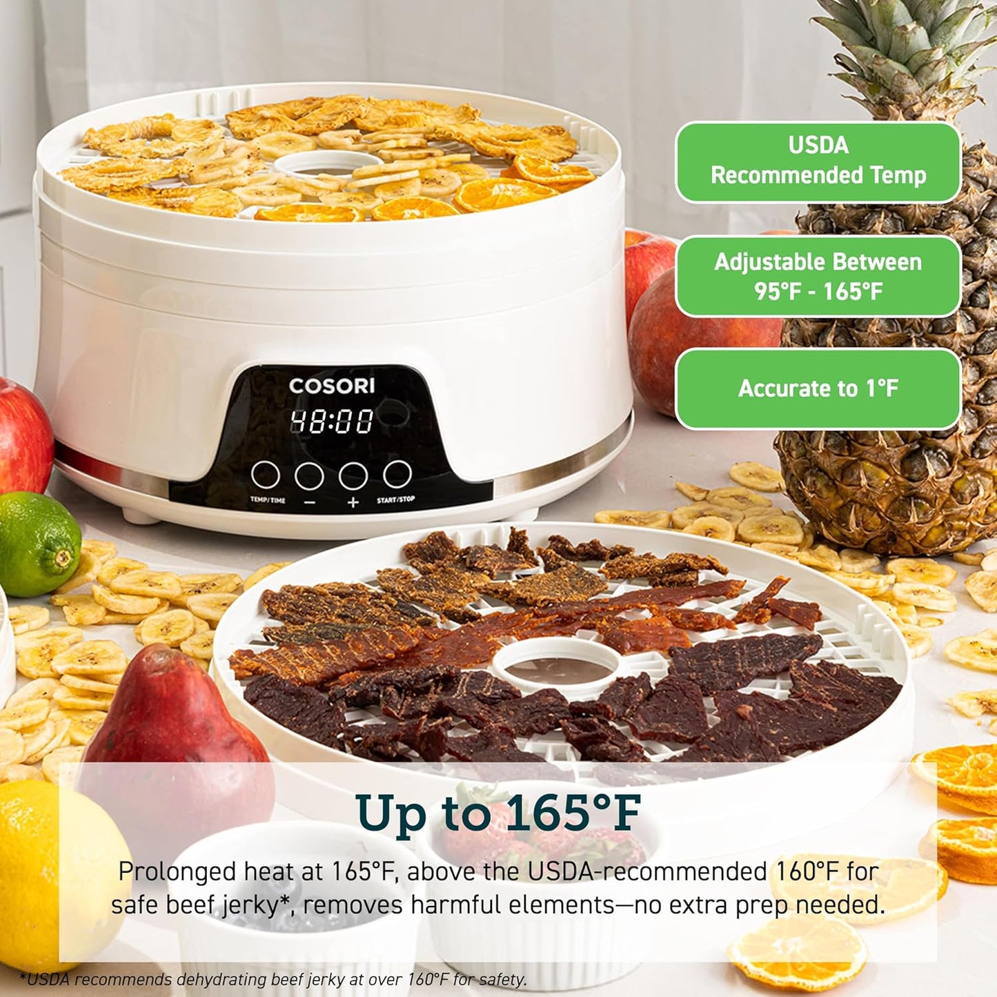 Food Dehydrator Machine for Jerky, 5 Trays with 165°F Temperature Control and 48H Timer, 350W Dryer for Fruit, Herbs, Meat, Veggies and Dog Treats, 50-Recipes Book Included