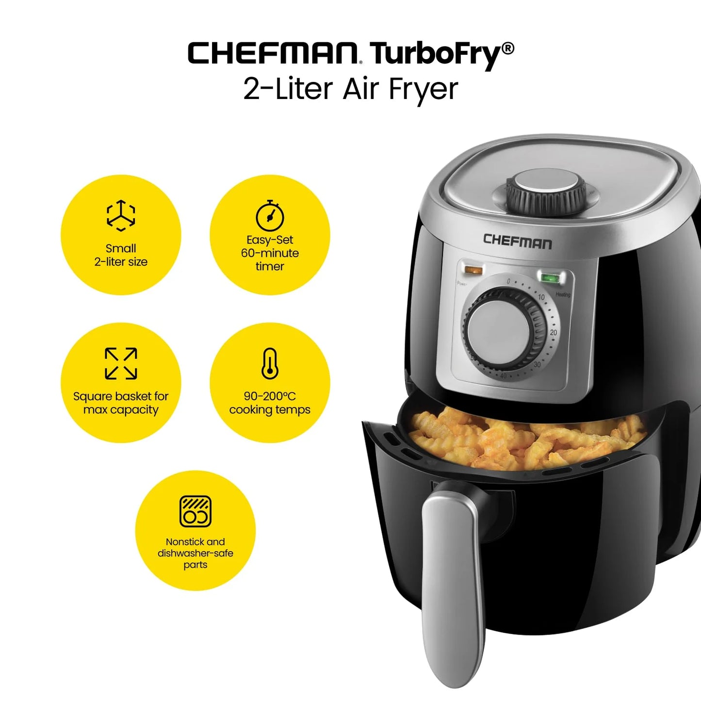 Turbo-Fry Air Fryer with Adjustable Temp Control, 2 Qt Capacity, Black