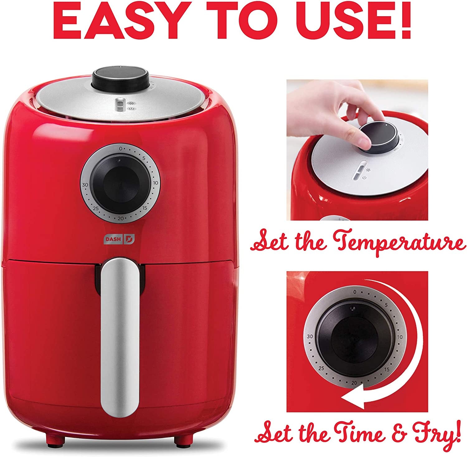 Compact Air Fryer Oven Cooker with Temperature Control, Non-Stick Fry Basket, Recipe Guide + Auto Shut off Feature, 2 Quart - Red