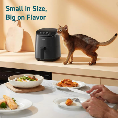 Small Air Fryer Oven 2.1 Qt, 4-In-1 Mini Airfryer, Bake, Roast, Reheat, Space-Saving & Low-Noise, Nonstick and Dishwasher Safe Basket, 30 In-App Recipes, Sticker with 6 Reference Guides,Grey